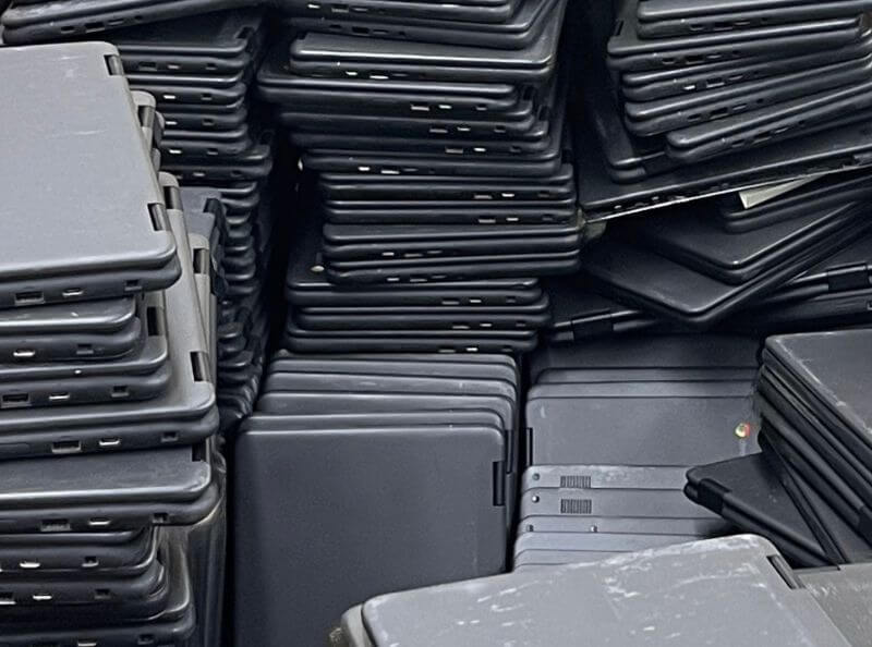 Old laptops stacked