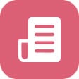 A pink square icon showing a document with horizontal lines and a clipboard clip on the left side.